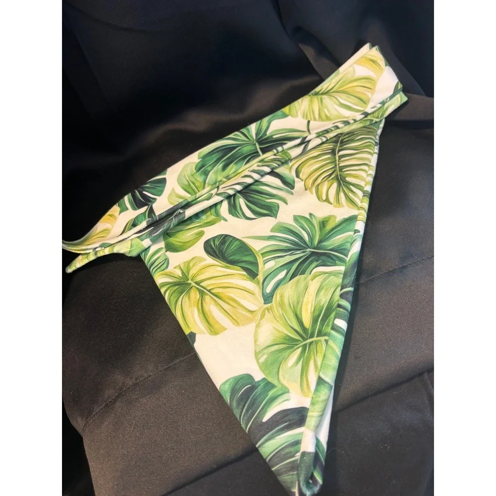 Tropical Monstera Leaf Print Knot Headband Green White Botanical Hair Accessory